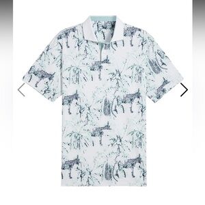 Puma size large Men's White and Blue Graphic Polo